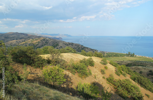 Landscape view to the mountains and sea. Coast of the Black Sea, Crimea 