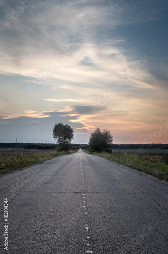 Empty asphalt country road during sunset