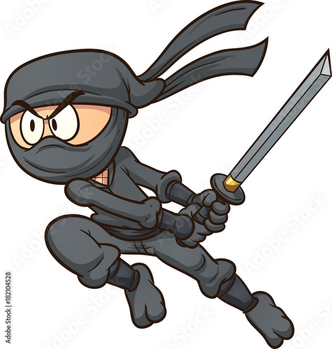 Cartoon ninja attacking. Vector clip art illustration with simple gradients. All in a single layer.