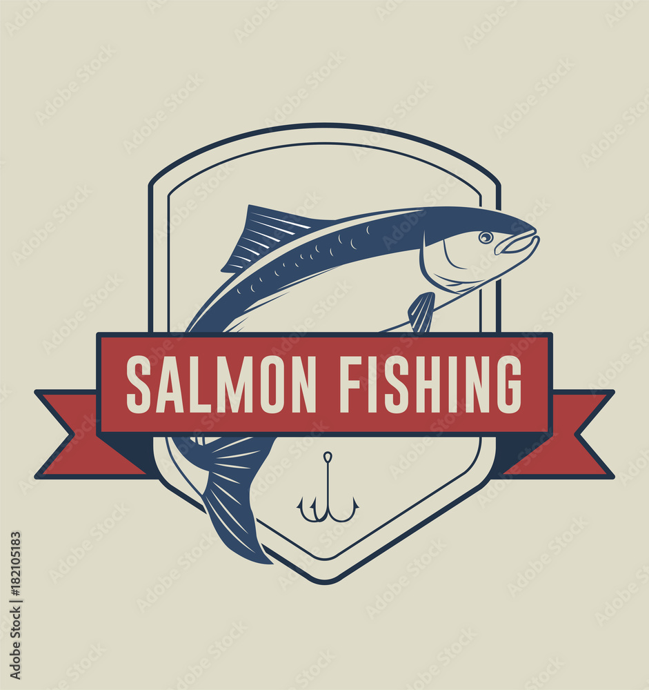 Salmon fishing badge illustration for t-shirt and other uses Stock