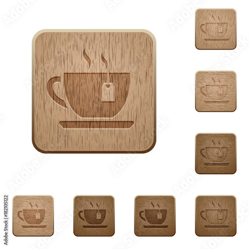 Cup of tea with teabag wooden buttons