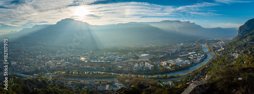 Obraz na płótnie Panorama from La Bastille in Grenoble