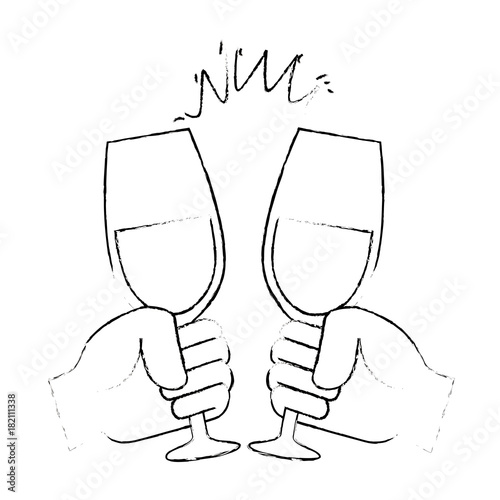 hands toasting with wine glasses vector illustration design