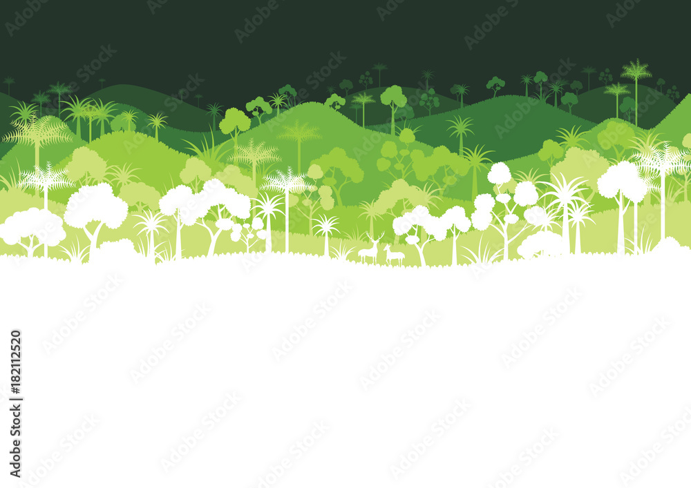 Green silhouette forest abstract background.Nature landscape and environment conservation concept flat design.Vector illustration.