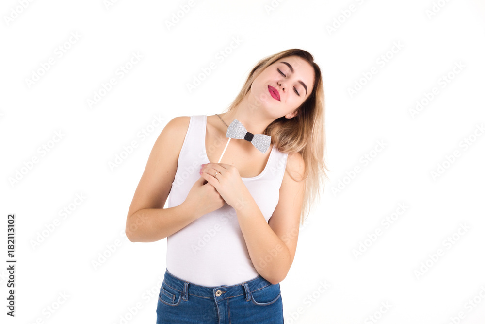 Young cute girl with bow tie, isolated Young cute girl with bow tie, isolated