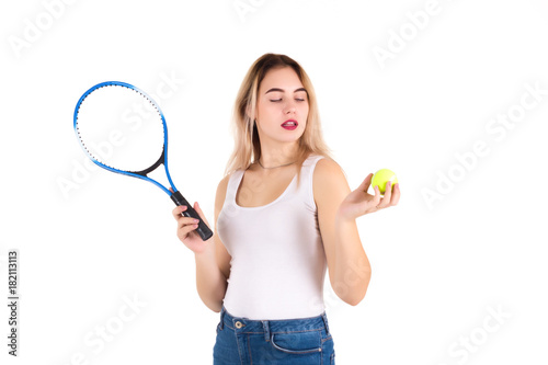 Young cute girl with tennis racket, isolated   © MFcreated