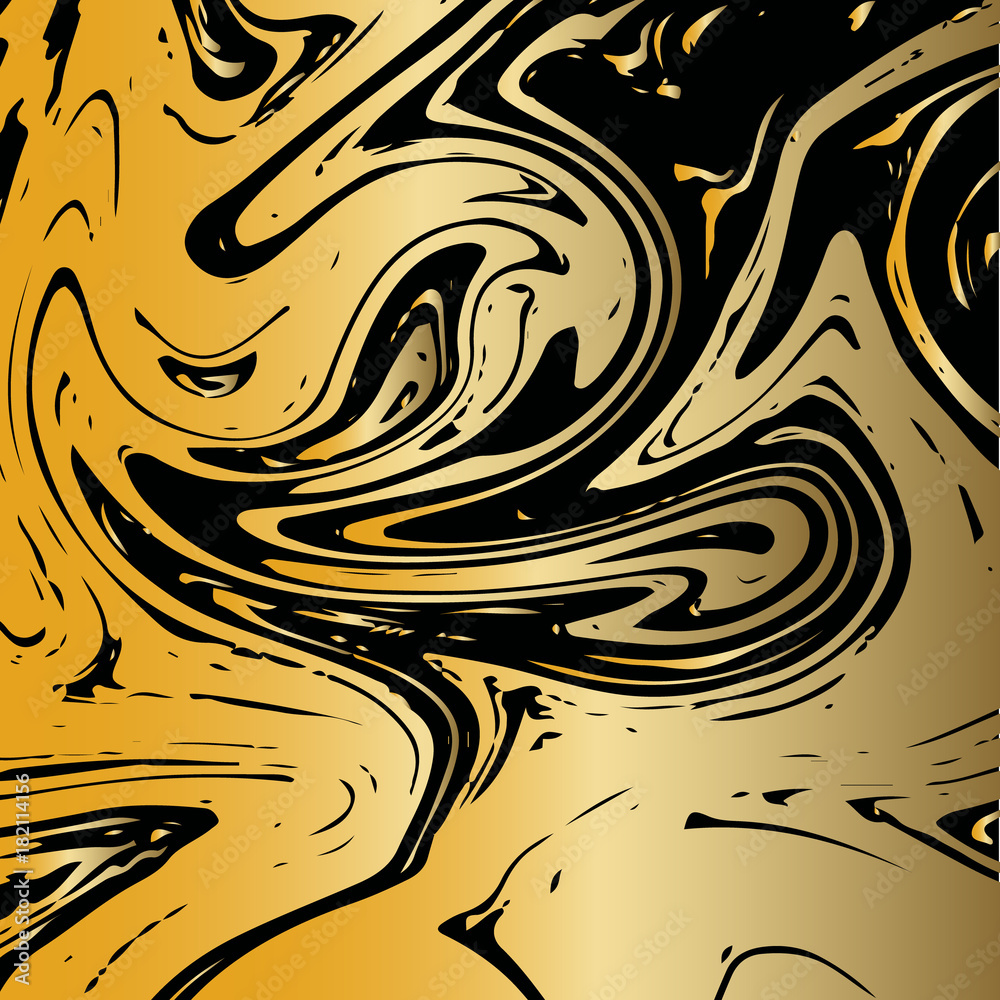 Fototapeta premium Gold Marble Background. Vector Square Marbling Texture on Black. VIP Rich Golden Splash, Celebration Design Element or Product Cover. Stone Engraving. Golden Marble Background Glitter Acrylic Pattern