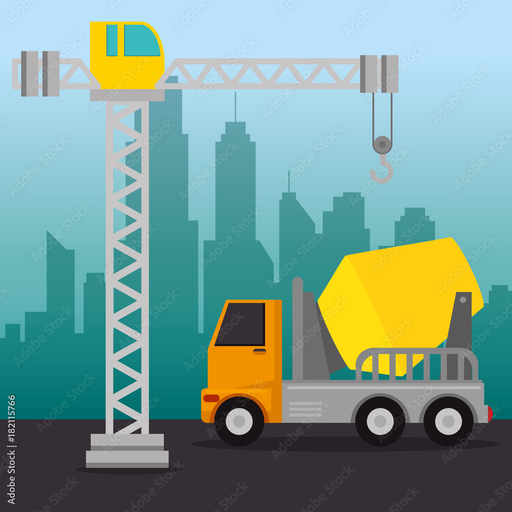 under construction mixer truck vector illustration graphic design