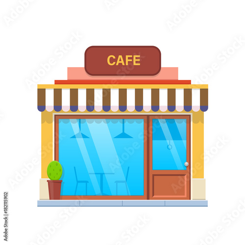 Concept of modern city cafe building facade. City cafe building.