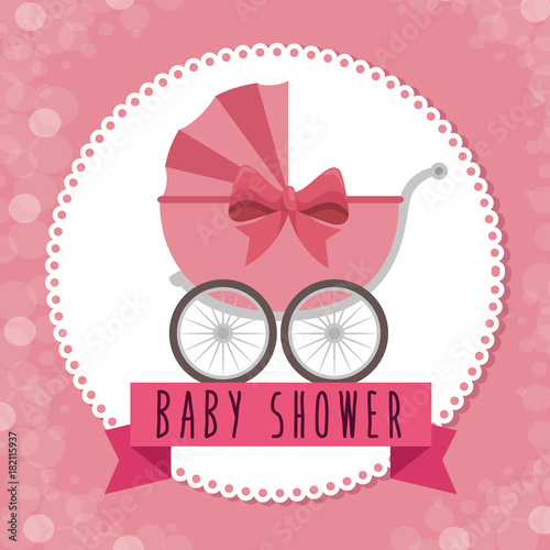 Fototapeta Naklejka Na Ścianę i Meble -  baby shower greeting card with a pink carriage vector illustration graphic design