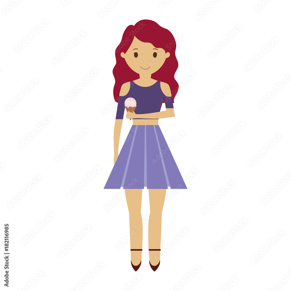 woman with red haired with ice cream cone vector illustration woman with red haired with ice cream cone vector illustration