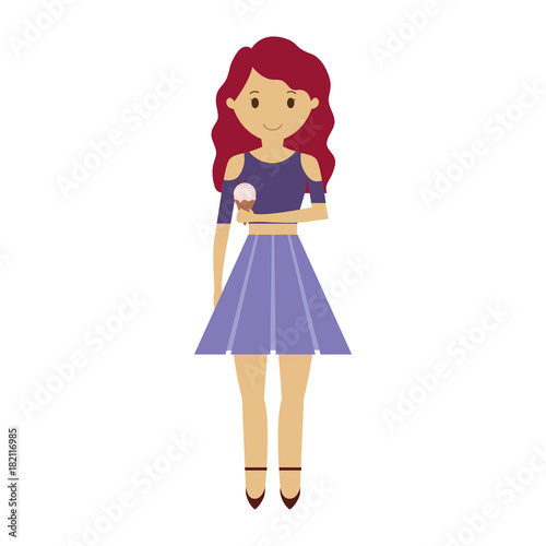 woman with red haired  with  ice cream cone vector illustration 