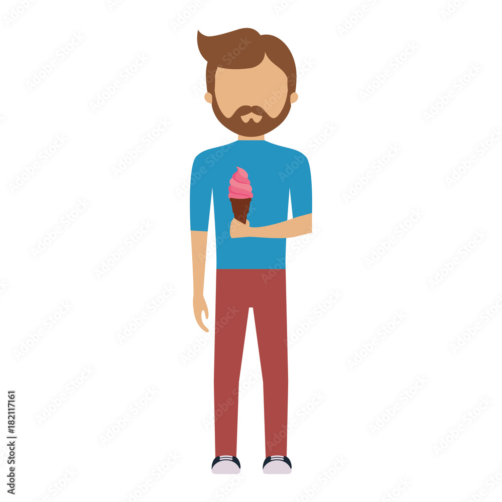 man   with  brown hair and ice cream cone  vector illustration