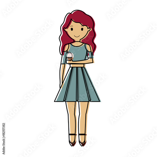 woman with red hair an ice cream cone vector illustration 