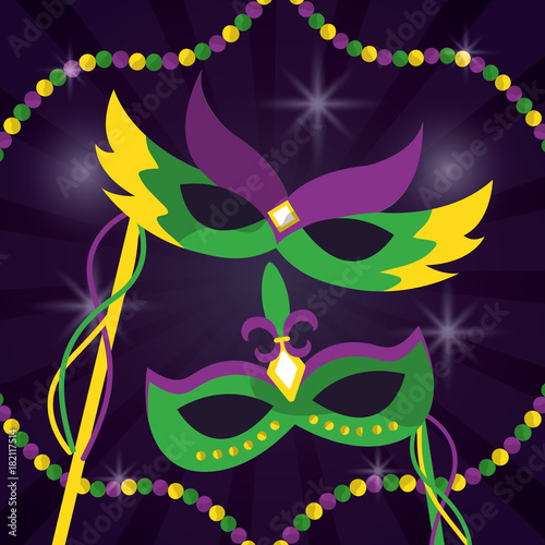 mardi gras carnival masks with feathers jewelry beabs decoration vector illustration photo