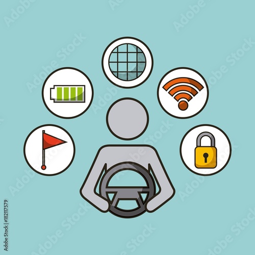 driverless car smart security sensor flag electric icons vector illustration