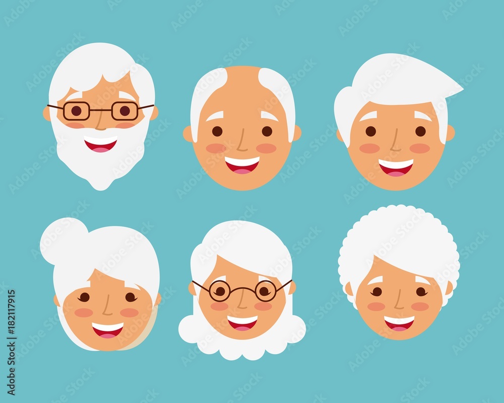 grandparents faces happy smiling elderly character vector illustration