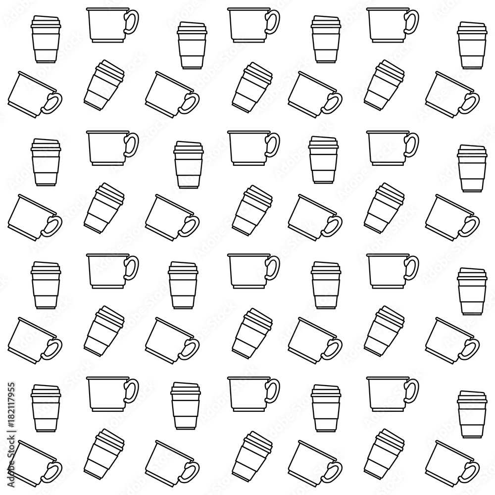 coffee cup pattern in monochrome silhouette on white background vector illustration