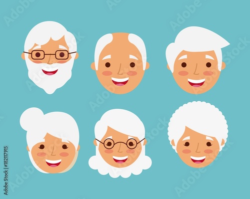 grandparents faces happy smiling elderly character vector illustration