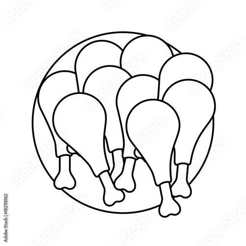 chicken thighs on dish in monochrome silhouette on white background vector illustration