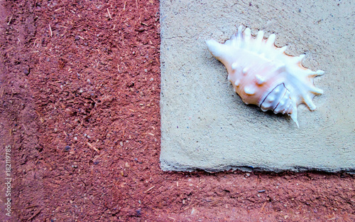 Natural material building with artistic artwork on clay and sand mixure wall in Estonia photo