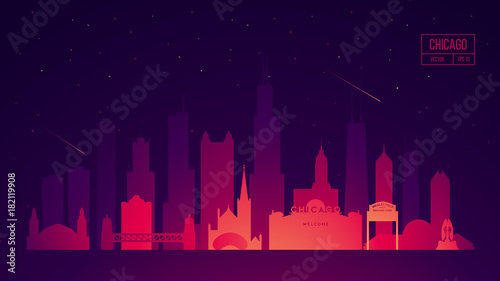 Chicago skyline buildings vector illustration