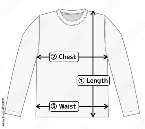 long sleeve t-shirt illustration for size chart (english) 