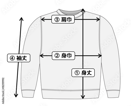 長袖スウェットシャツ　寸法表・サイズ表用イメージイラスト