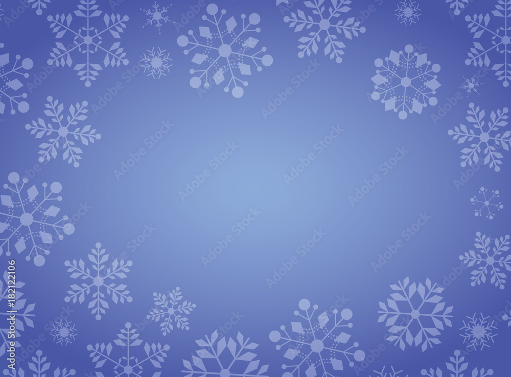 Gradient blue winter snowflake border Christmas background