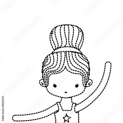 dotted shape girl practice ballet with bun hair design