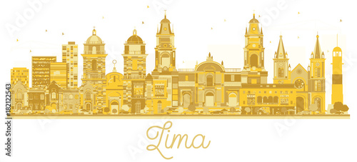 Lima Peru City skyline golden silhouette.