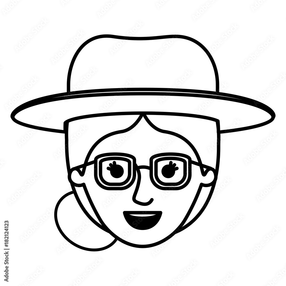 female face with glasses and hat and collected hair in monochrome silhouette vector illustration female face with glasses and hat and collected hair in monochrome silhouette vector illustration