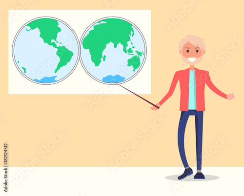 Smiling Teacher of Natural Sciences Stands Vector