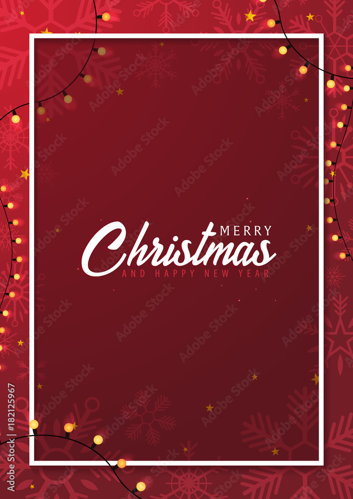 Marry Christmas and Happy New Year poster on red background. Vector illustration.