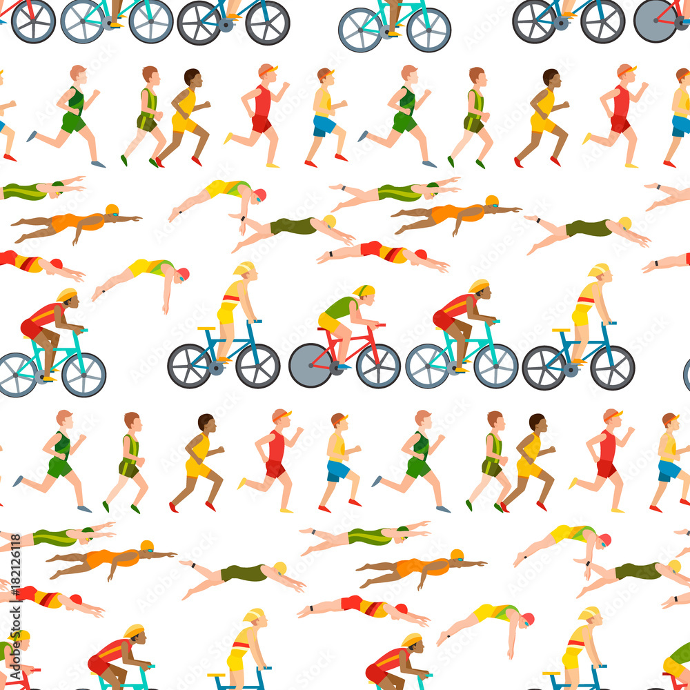 Athletic run man people jogging summer sport enjoying runner exercising their healthy lifestyle vector illustration seamless pattern background