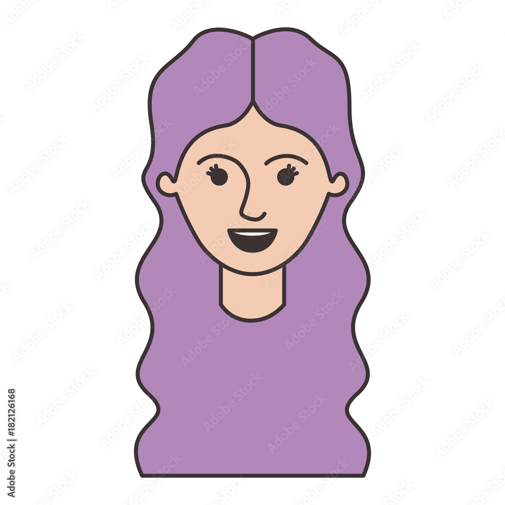 female face with long wavy hair in colorful silhouette vector illustration