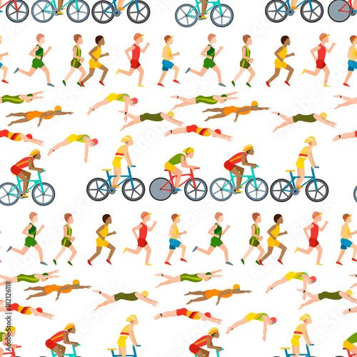 Athletic run man people jogging summer sport enjoying runner exercising their healthy lifestyle vector illustration seamless pattern background
