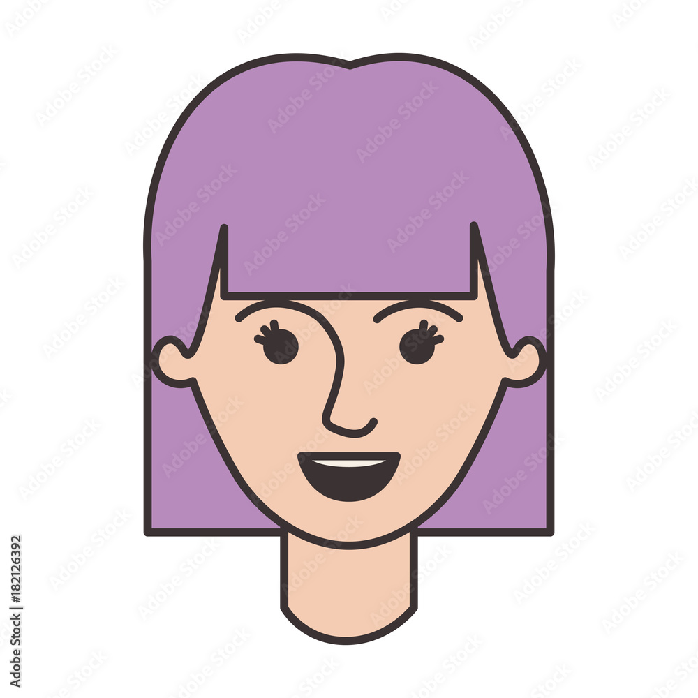 Fototapeta premium female face with mushroom hairstyle in colorful silhouette vector illustration