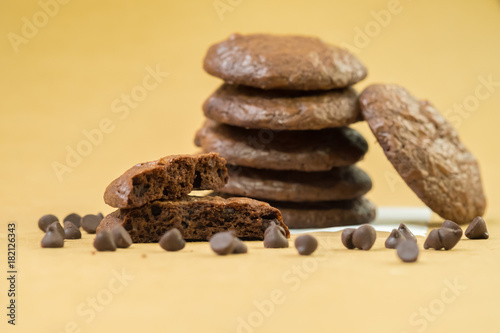 dark chocolate brownie cookies. (selective focus)