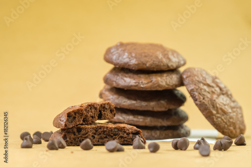 dark chocolate brownie cookies. (selective focus)