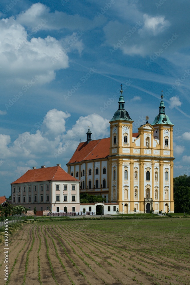 Baroque pilgrimage church of the Virgin Mary in Dub nad Moravou - a small market town in Olomouc District in central Moravia, Czech Republic. 