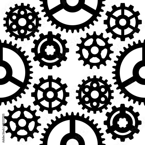 Gear vector illustration mechanics gearing web development shape work cog engine wheel equipment machinery seamless pattern background