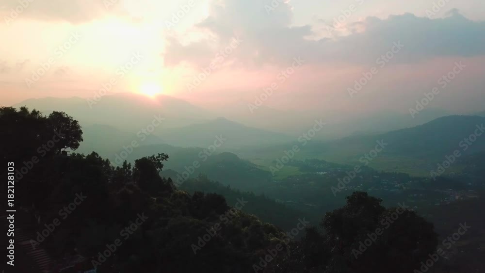 Sunset above valley in the Himalaya mountains, Nepal