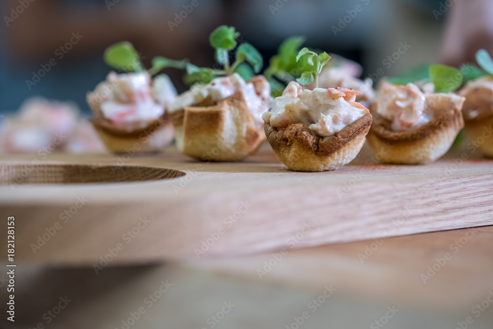 Close up Mini Prawn Tartlets. (selective focus) Close up Mini Prawn Tartlets. (selective focus)