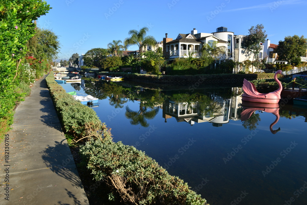 Homes at the Venice canals at Venice Beach, Los Angeles