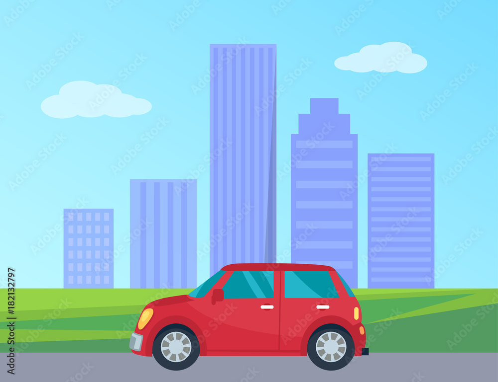 Private Automobile in City Vector Illustration Private Automobile in City Vector Illustration