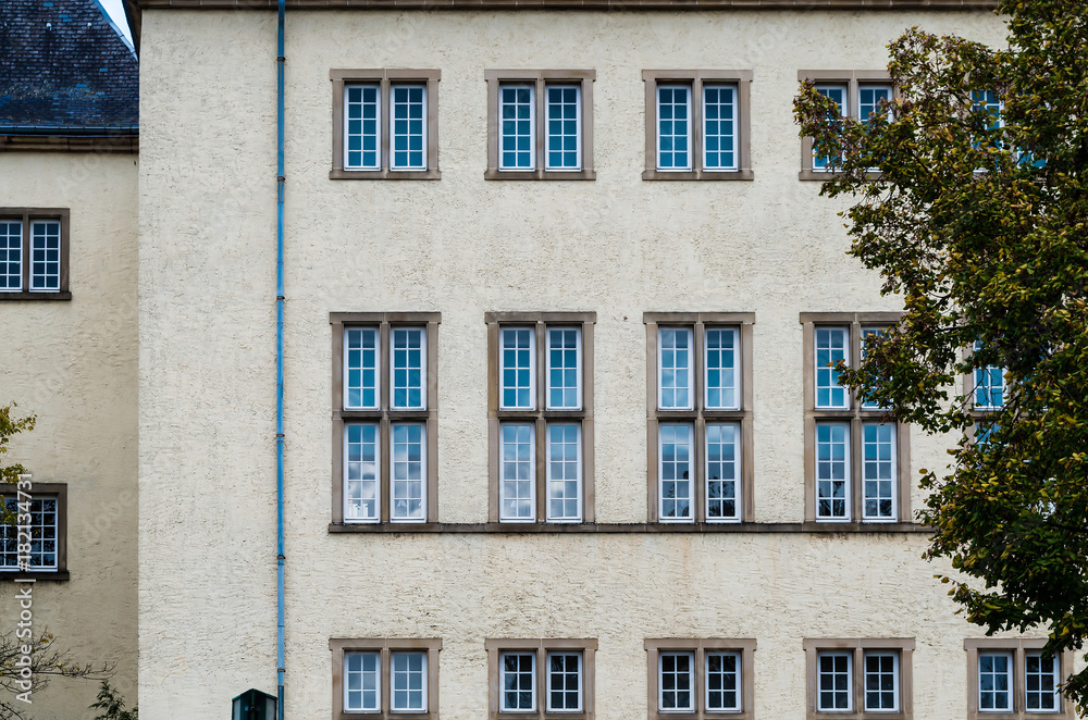 Close-Up of Windows on the Exterior of the National Library of Luxembourg in Luxembourg City, Luxembourg