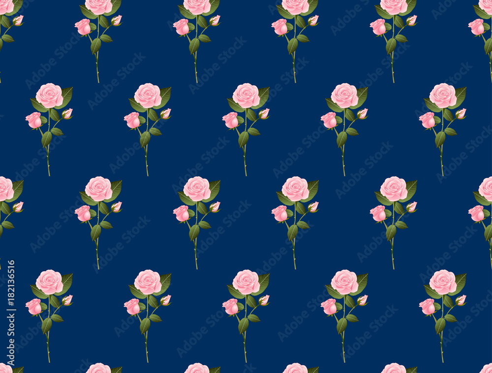 Pink Rose Bouquet on Indigo Blue Background