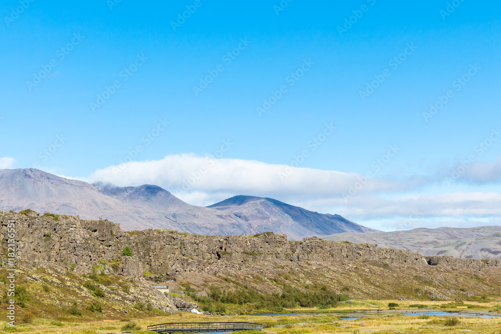 Logberg mountains and Oxara river in Thingvellir