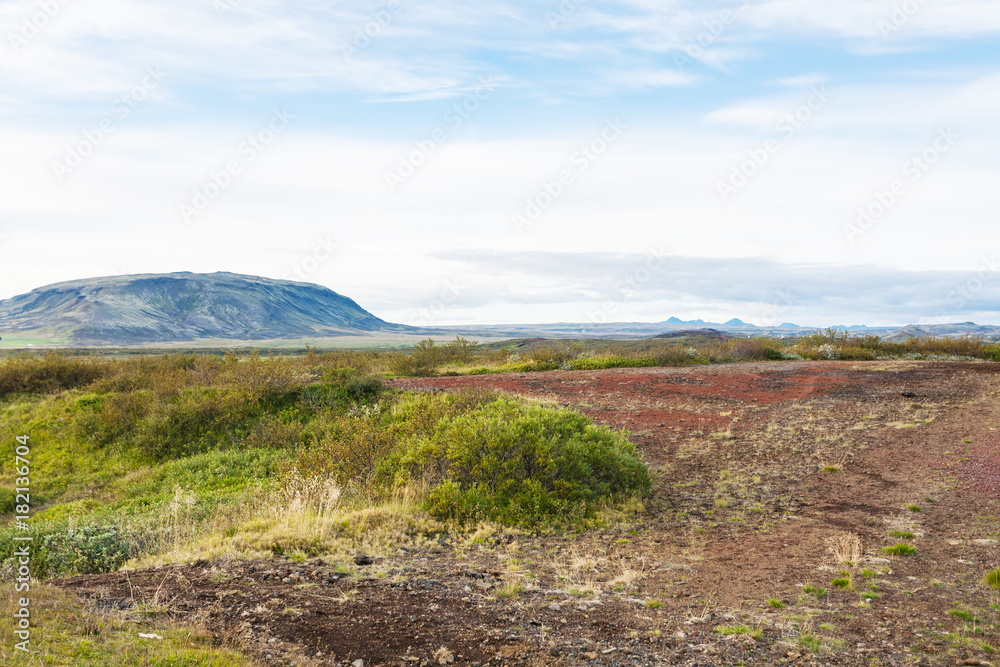 flat land with old volcano in Iceland